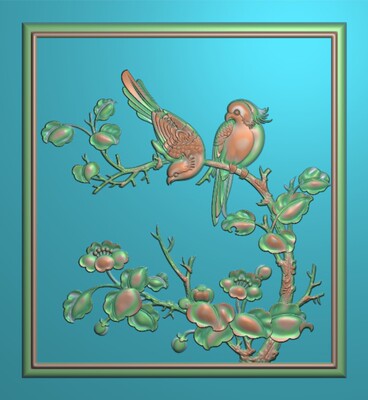 檀雕花鸟书柜门板背板精雕图浮雕图电脑雕刻图木雕图有线 F3663