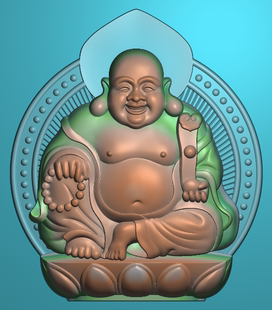 笑佛大肚佛弥勒佛坐像浮雕精雕图JDP灰度BMP玉雕木雕图带线 F4269