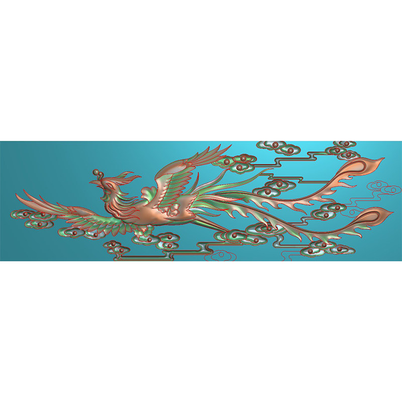 精雕图百鸟朝凤浮雕图单凤凰jdp灰度图bmp单凤祥云凤凰带线 f3826