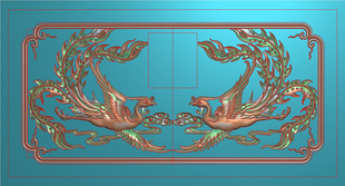 精雕图凤凰jdp浮雕图双凤bmp灰度图双凤仓板抽屉素材带线 F3885