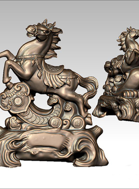 雕刻图三维立体 精雕 圆雕图 STL 3D 模型 骏马摆件 F4461