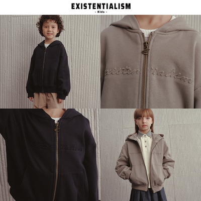 EXISTENTIALISMKids25新款童装立体字母印花连帽卫衣舒适休闲外套