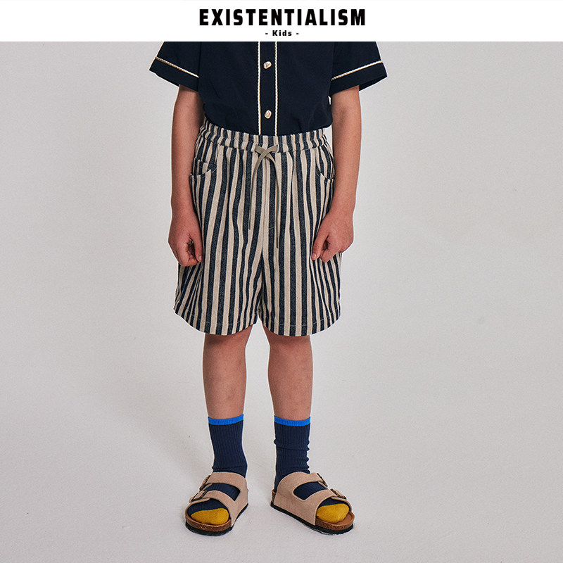 EXISTENTIALISMkids26新款春夏男童装抽绳松紧撞色棉麻男童短裤