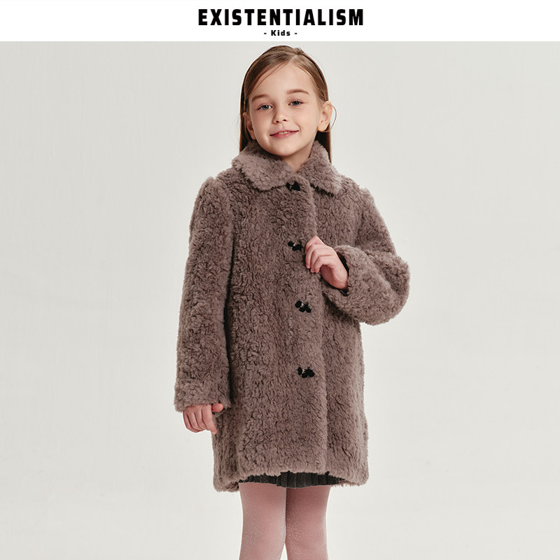 EXISTENTIALISMkids25新款童装保暖中长外套灰卷卷小狗毛毛大衣
