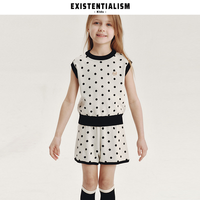 EXISTENTIALISMkids26ss新款撞色包边上衣短裤针织空气层波点套装