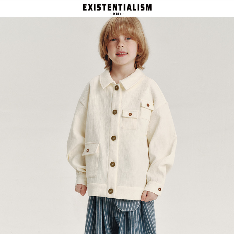 EXISTENTIALISM Kids 男童宽松衬衫多口袋肌理衬衫感翻领外搭上衣