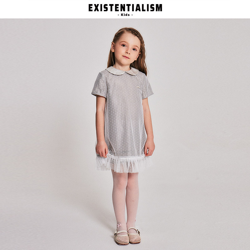 EXISTENTALISMkids26新款春夏娃娃领女童连衣裙网纱拼接波点短裙