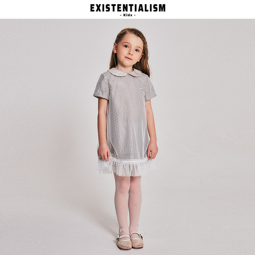 EXISTENTALISMkids26新款春夏娃娃领女童连衣裙网纱拼接波点短裙