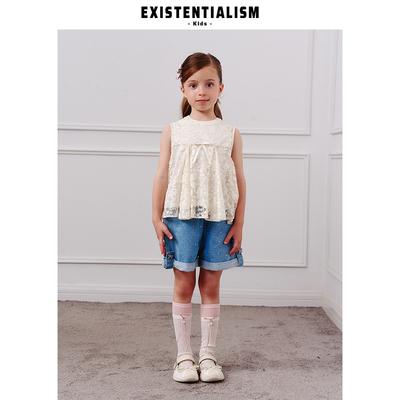 EXISTENTIALISMKids女童新款蕾丝波浪摆上衣