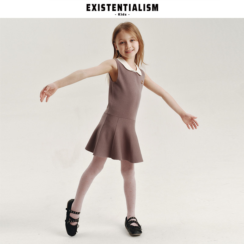 EXISTENTIALISMkids26新款春夏女童连衣裙无袖针织花瓣领女童裙夏