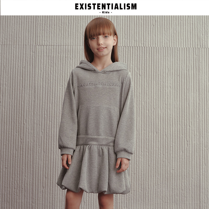 EXISTENTIALISMkids25新款童装立体印花卫衣蓬蓬连衣裙连帽中裙
