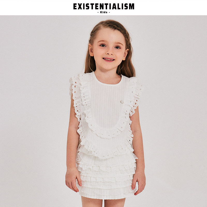 EXISTENTIALISMkids26新款春夏蕾丝花边无袖女童背心外穿上衣薄款