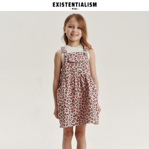 EXISTENTIALISMkids26ss新款女童个性吊带裙粉红豹纹牛仔背带裙