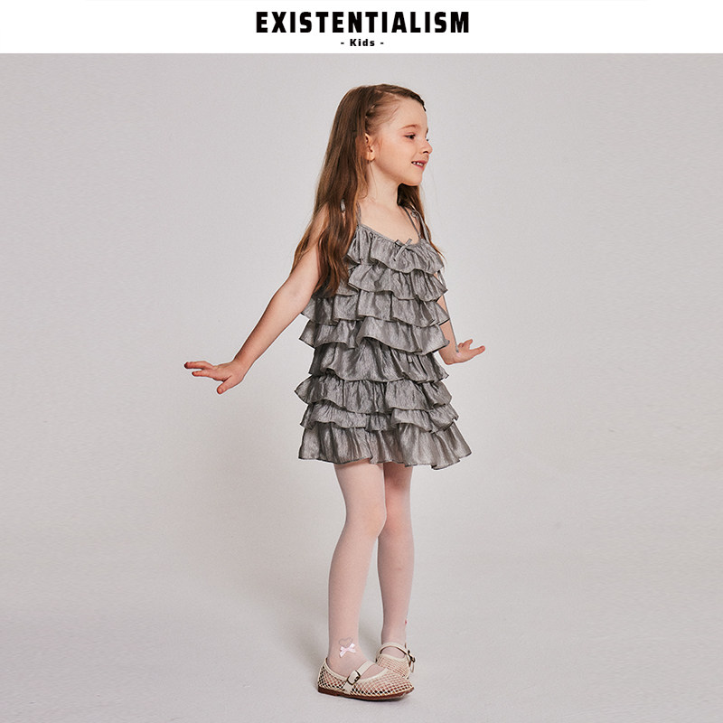 existentialism kids女童流银层次感蛋糕裙吊带蓬蓬裙两件套童装