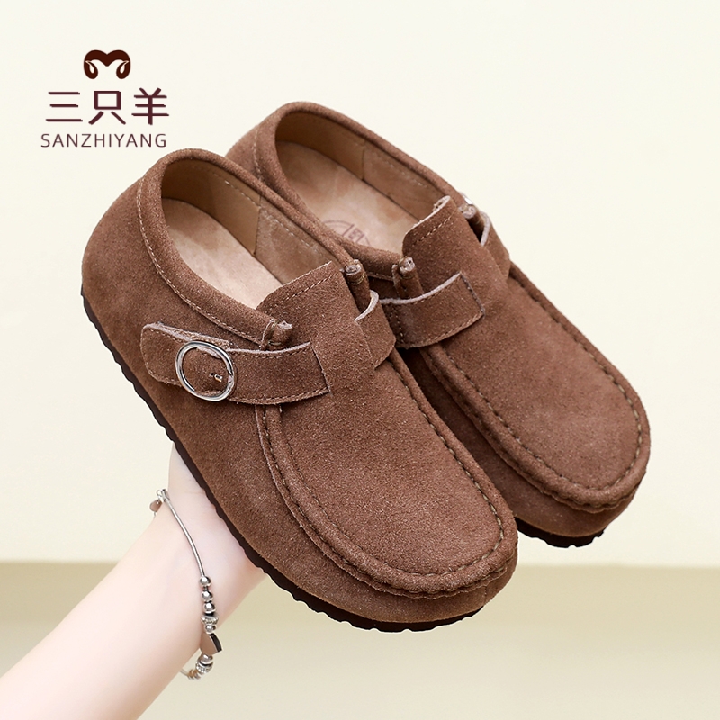 三只羊2025牛皮豆豆鞋舒适休闲鞋
