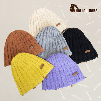 暖冬氛围感提花木珠针织帽冷帽