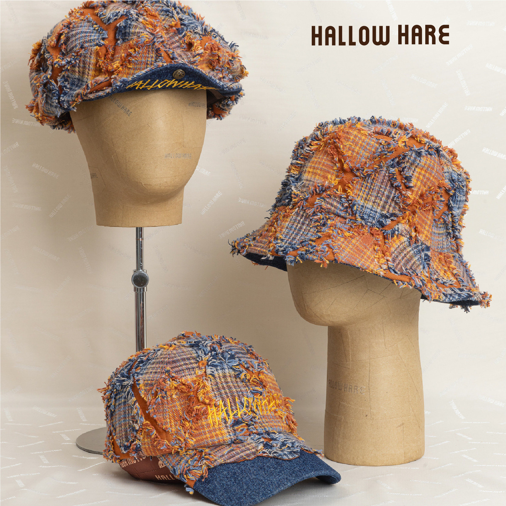 HallowHare橙色牛仔磨毛系列棒球帽报童帽渔夫帽