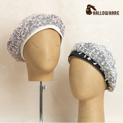 韩版编织小香风纱结贝雷帽