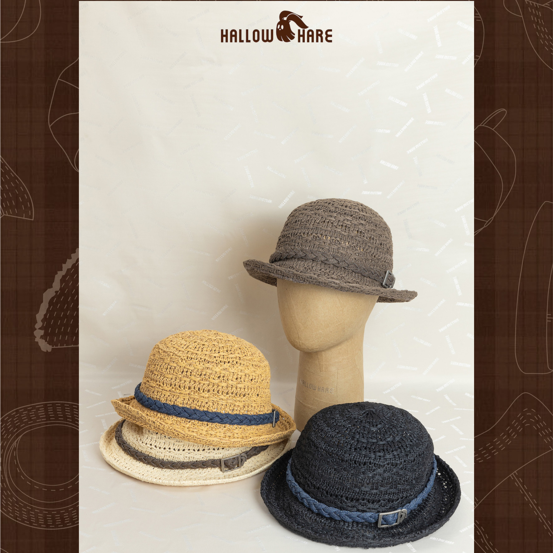 HallowHare高级牛仔骨辫装饰流苏编织老钱风高级草帽