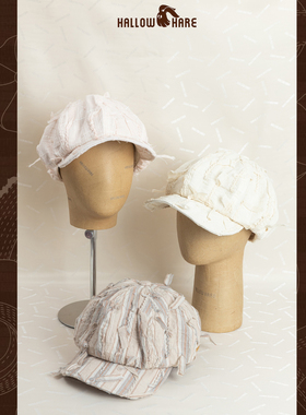 HallowHare麻花条纹流苏棉麻高级显脸小报童帽八角帽画家帽