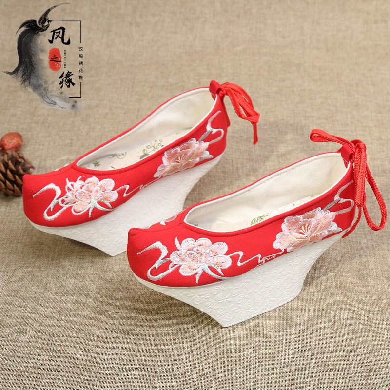 春季汉服鞋花盆鞋登云履宫延马蹄跟旗袍鞋绣花布鞋格格古装鞋子女