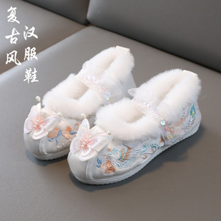 儿童棉鞋女童冬季加绒中国风汉服绣花鞋子百搭新年复古唐装古装鞋