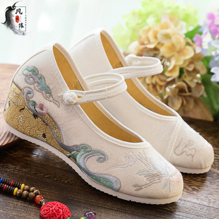 茶服女鞋 民族风绣花鞋 老北京布鞋 鞋 女 高跟旗袍古装 内增高配汉服鞋