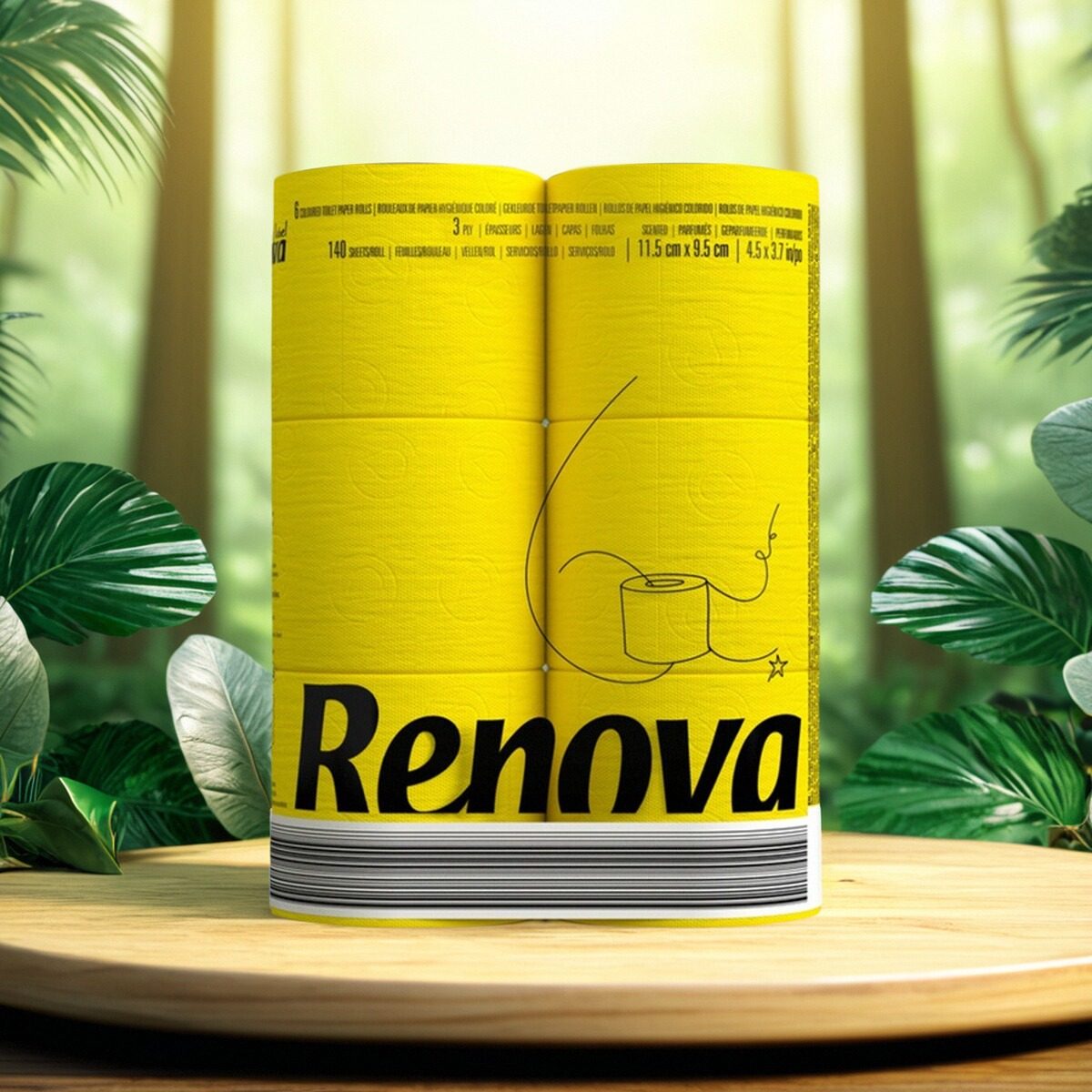 Renova彩色厕所卷纸黄色彩色多巴胺高档餐巾纸