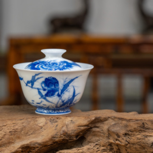 景德镇画堂春陶瓷余忠可老师单翠两才盖碗青花瓷釉下彩手工手绘