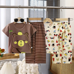 儿童短袖套装夏季纯棉宝宝空调服男童家居服女童睡衣半袖t恤长裤