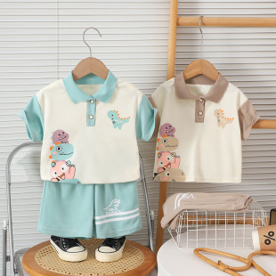 儿童短袖套装男童夏装洋气半袖卡通t恤polo衫短裤休闲运动服宝宝