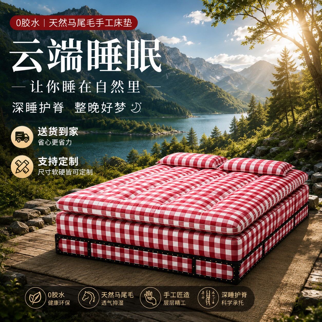 纯手工床垫棉麻独立袋马尾毛床垫