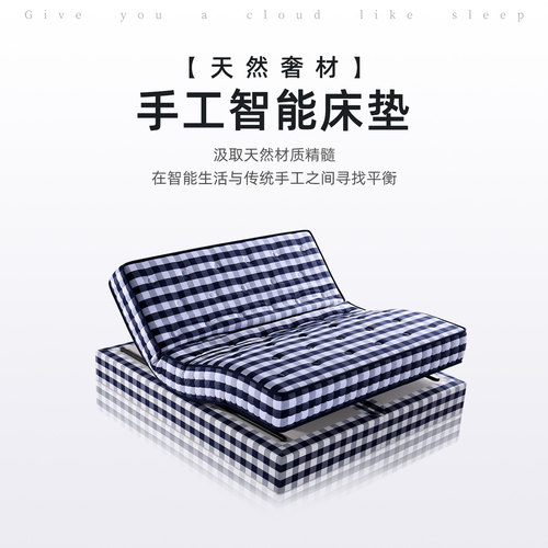 手工智能床垫蓝格子多功能零重力电动升降震动按摩止鼾助起双人床