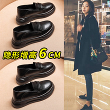 香港真皮乐福鞋女鞋英伦风软底久站不累脚工作鞋黑色内增高小皮鞋