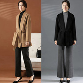系带收腰羊毛大衣 显瘦中长款 2026春秋季 轻奢优雅风毛呢外套女修身