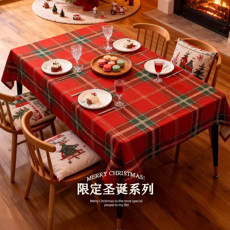 桌布圣诞节格子桌布红色喜庆新年餐厅节日氛围感装饰家用餐桌布