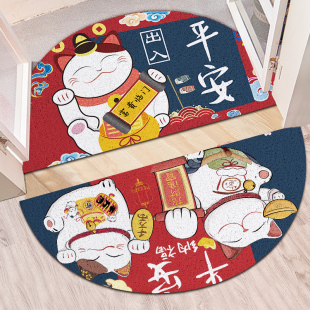 招财猫地垫丝圈脚垫门垫半圆形进门家用大门口出入平安入户门地毯