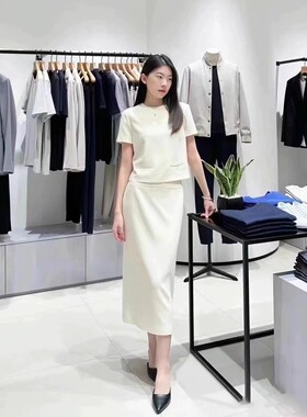 TH原货 通勤百搭高级感 24春夏新三醋酸高腰后开叉直筒气质半身裙