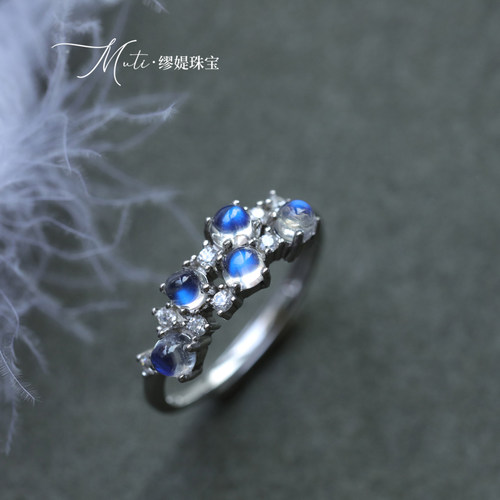 缪媞天然银通勤简约月光石戒指