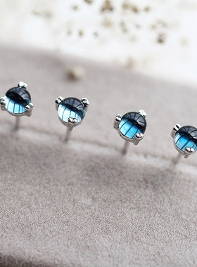 天然小清新托帕石耳钉 气质伦敦蓝耳针925纯银防过敏耳骨钉女饰品