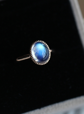 天然蓝月光石18k玫瑰金戒指