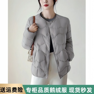 白鹅绒羽绒服女火山岩蓄热三防轻薄款圆领可变V领长袖YRA818685VG