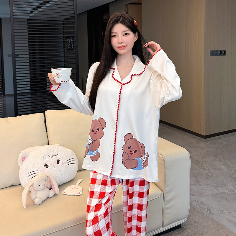 秋冬季新款睡衣女士长袖加厚德绒甜美卡通款开衫家居服套装