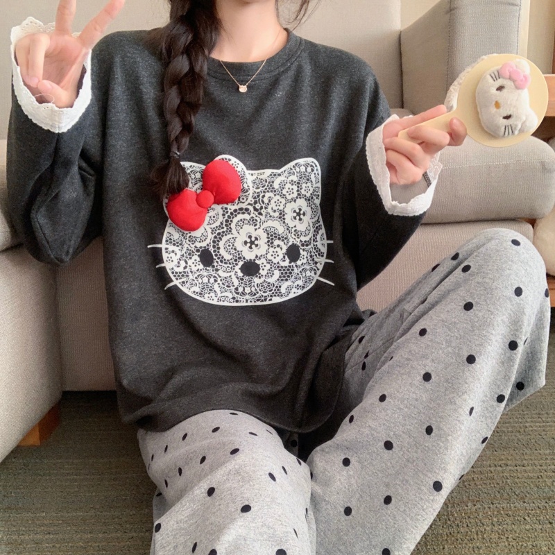 超柔2025德绒睡衣女秋冬加厚蕾丝KT猫家居服套装可外穿羊毛蚕丝