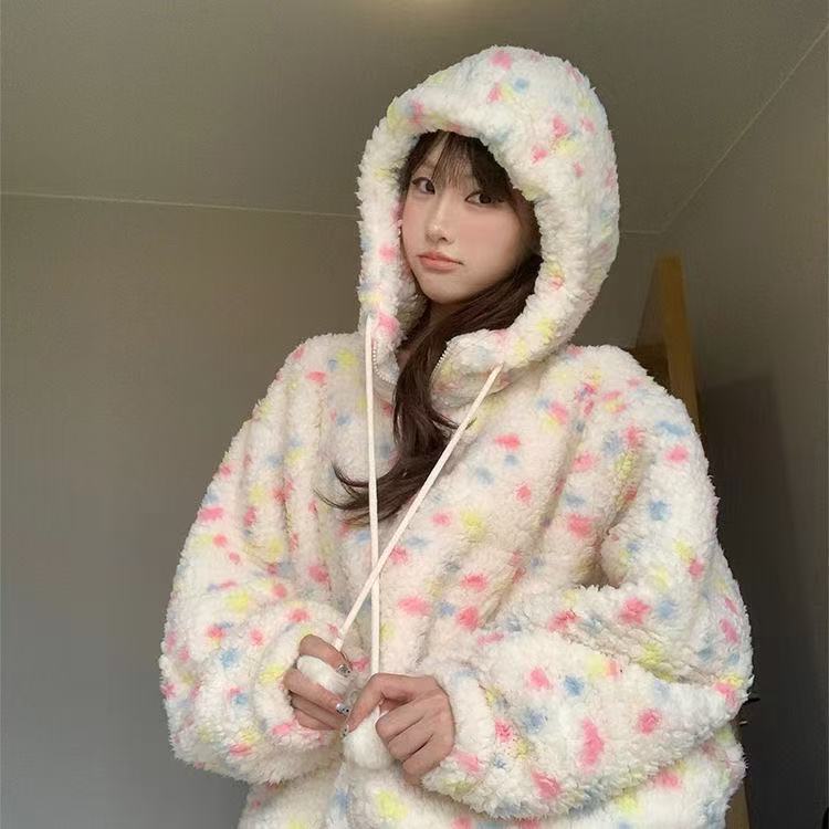 软绵绵秋冬季羊羔绒拉链款睡衣女士厚款珊瑚绒保暖家居服套装加厚