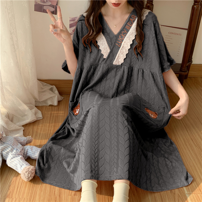 夏季睡裙女短袖日系甜美公主风200斤加肥特大码胖MM300斤孕妇春秋