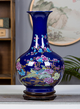 景德镇陶瓷器蓝色花瓶子瓷瓶中式家居饰品客厅插花电视柜装饰摆件