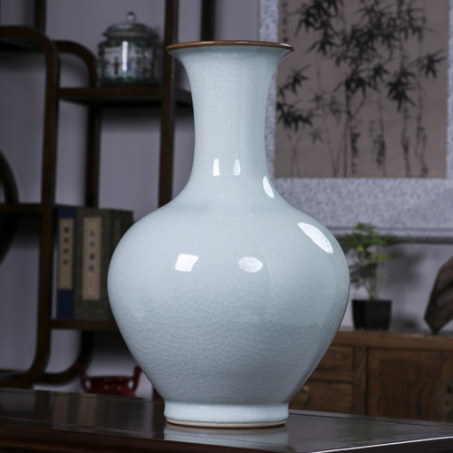 景德镇花瓶摆件客厅插花中式复古陶瓷器加厚大号白色粉青宋代美学