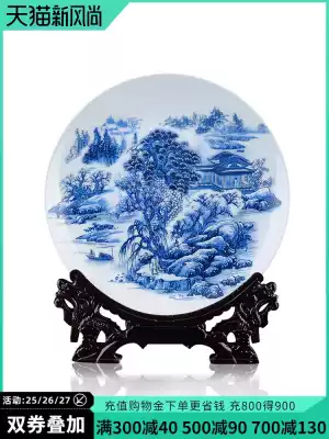 Ceramic decoration porcelain plate pastel blue and white porcelain decorative plate flower plate hanging plate Modern fashion Chinese home decoration