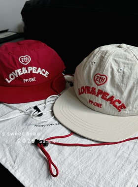 韩国潮牌速干抽绳平沿帽男女同款春夏季轻薄软顶嘻哈鸭舌棒球帽子